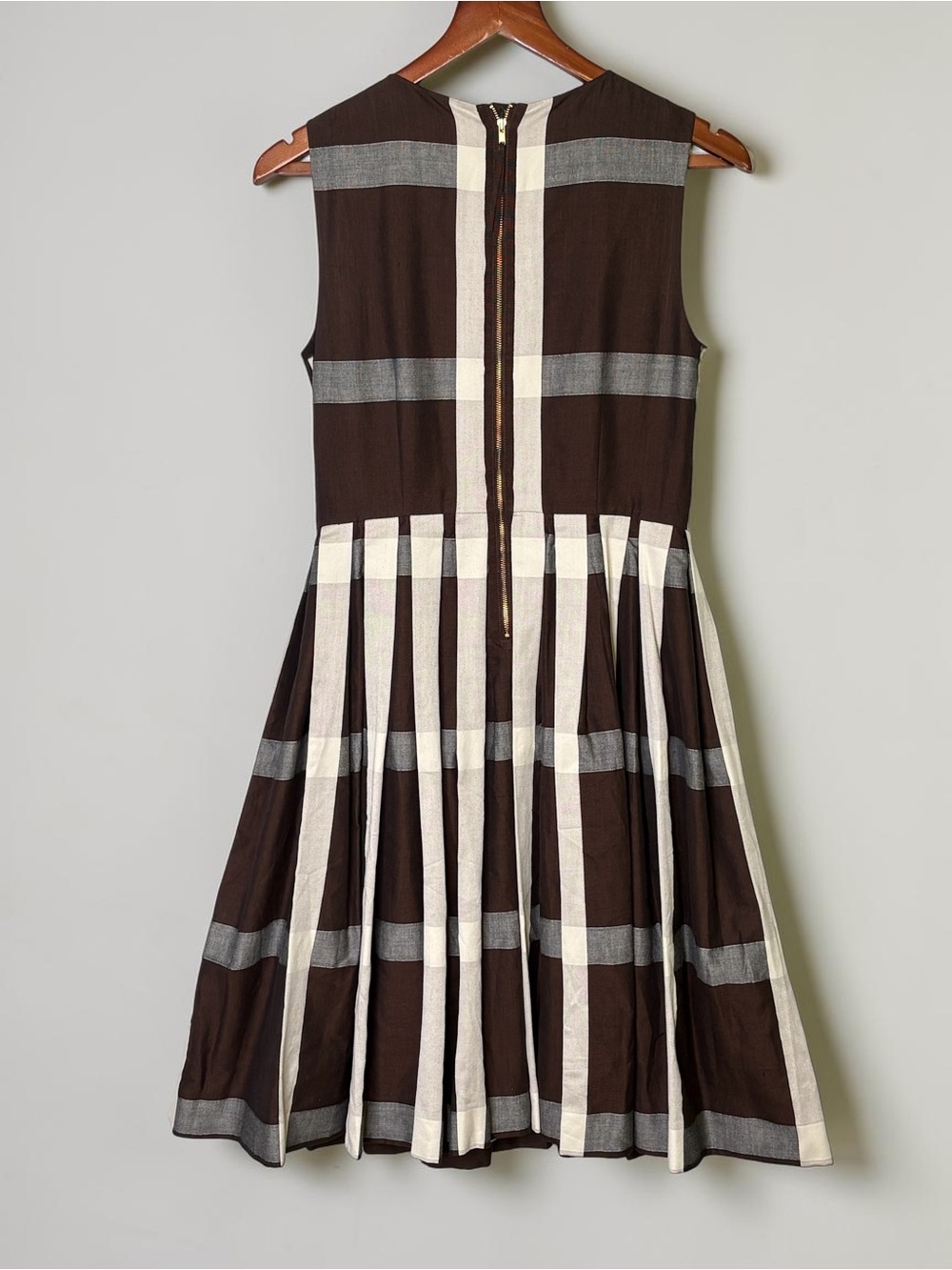 Anthropologie Maeve Beaded Plaid Fit & Flare Midi Dress 6 Brown Cream MSRP $248 - Picture 9 of 15